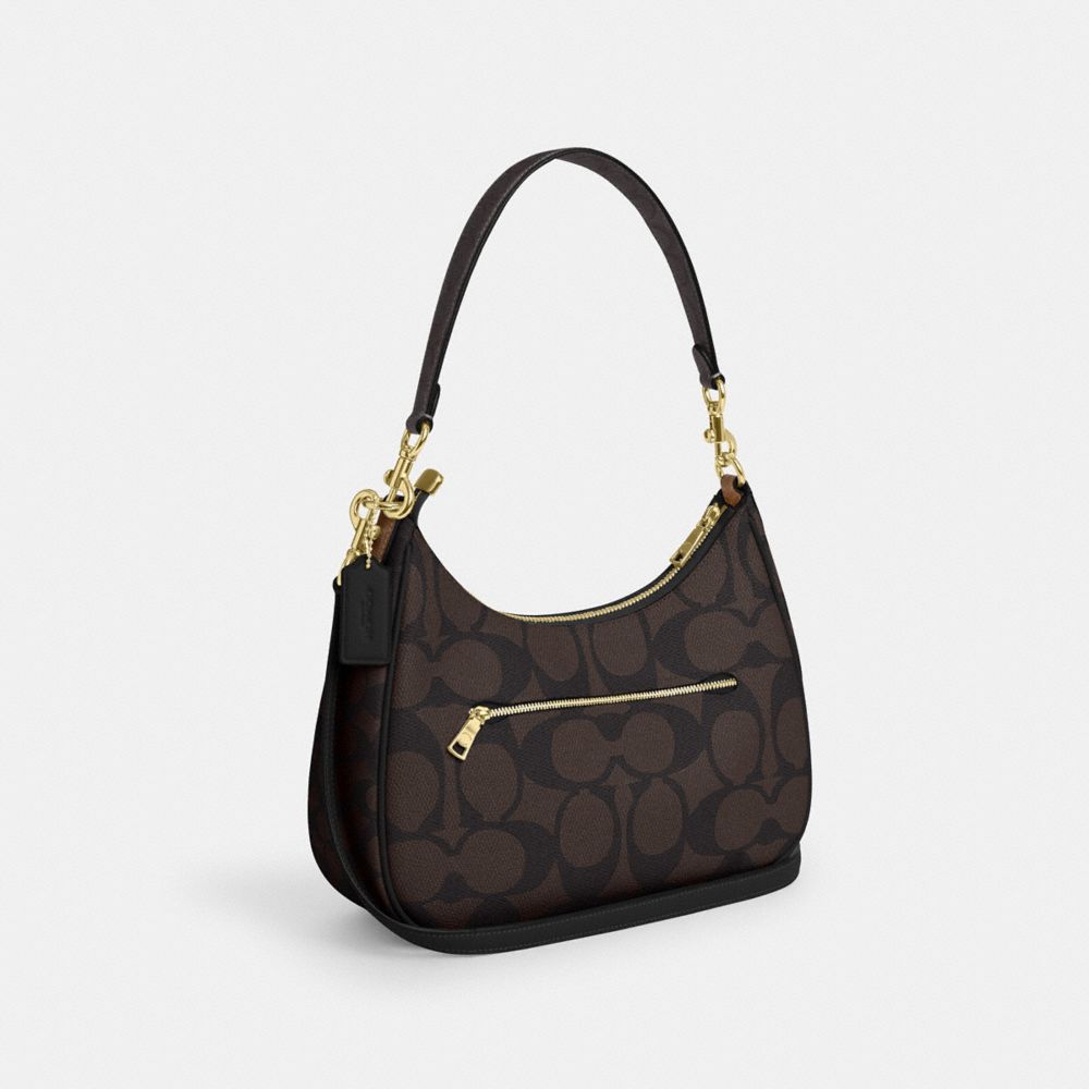Coach Teri Hobo Bag In Blocked Signature Canvas Gold Walnut Tan