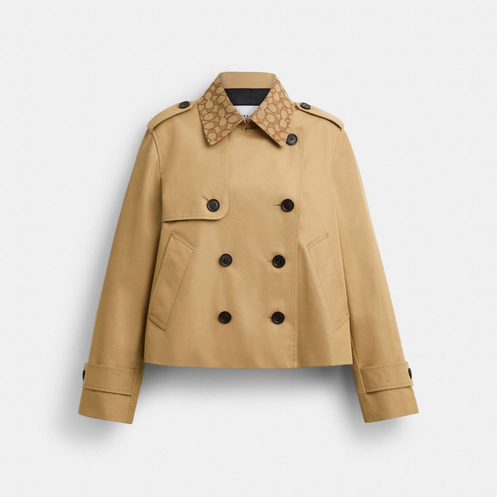 Coach Short Trench Coat With Signature Collar Khaki