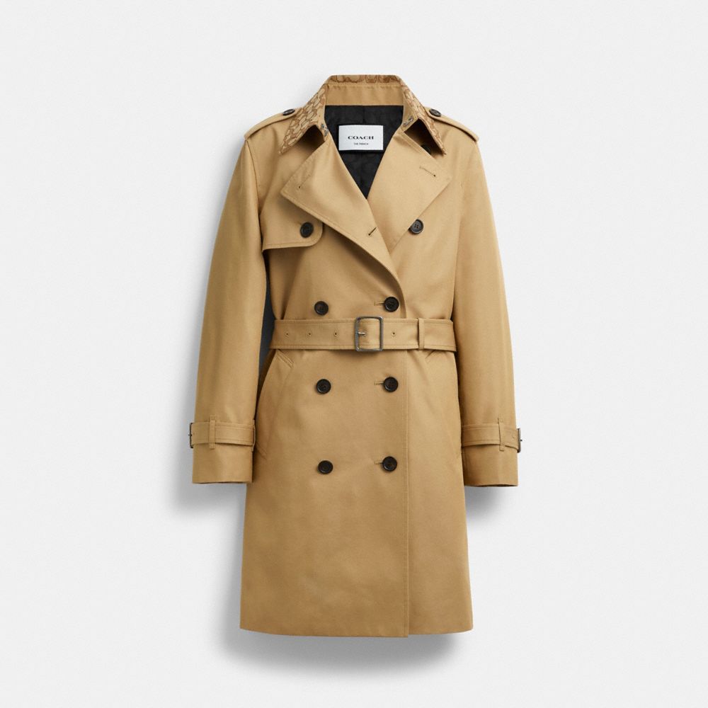 Coach Mid Trench Coat With Signature Collar Khaki