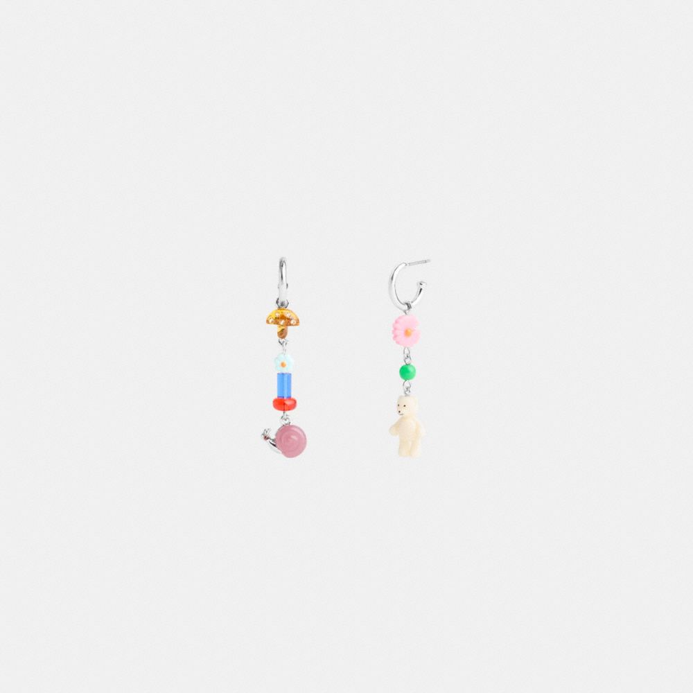 Coach Mushroom And Teddy Bear Linear Earrings Silver Multi