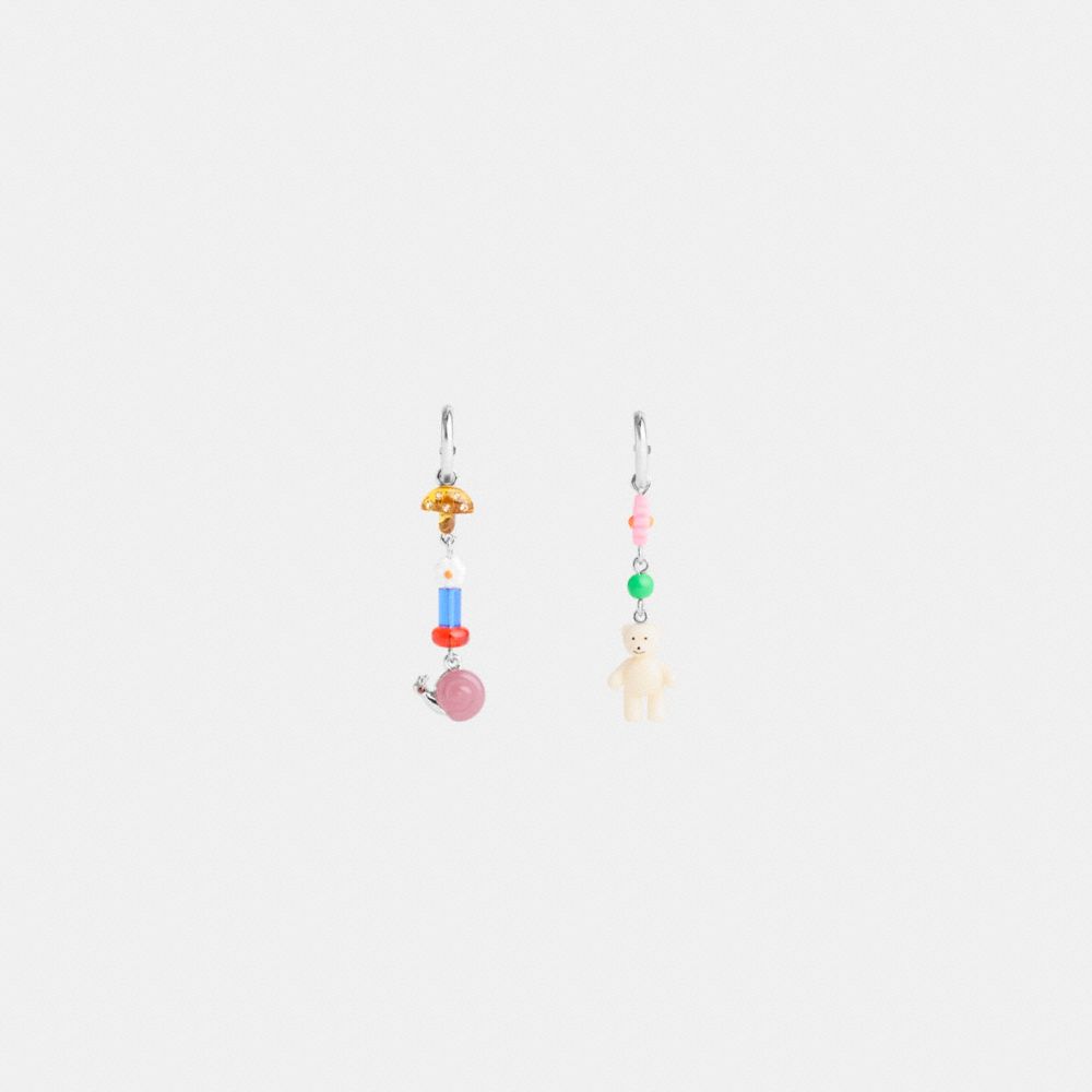 Coach Mushroom And Teddy Bear Linear Earrings Silver Multi