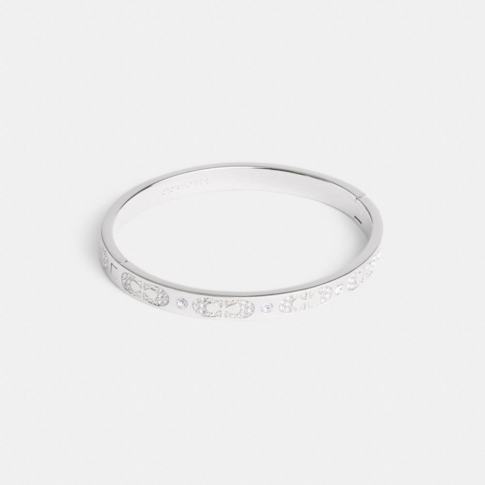Coach Signature Pavé Hinged Bangle Silver