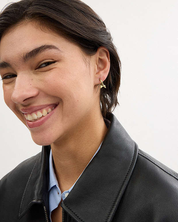 Mini Bow Charm Huggie Earrings Gold Gold