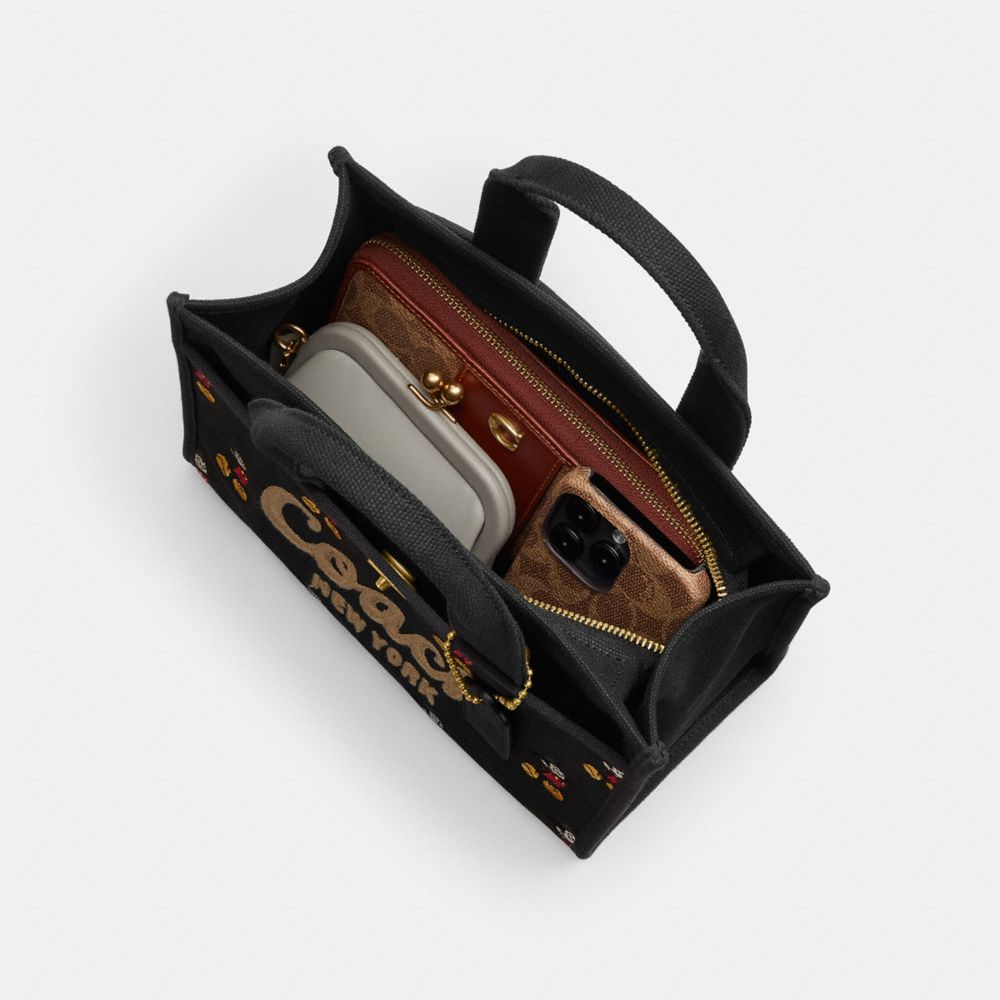 Coach Disney X Coach Cargo Tote Bag 26 With Mickey Mouse In Regenerative Cotton Canvas Brass/Black Multi