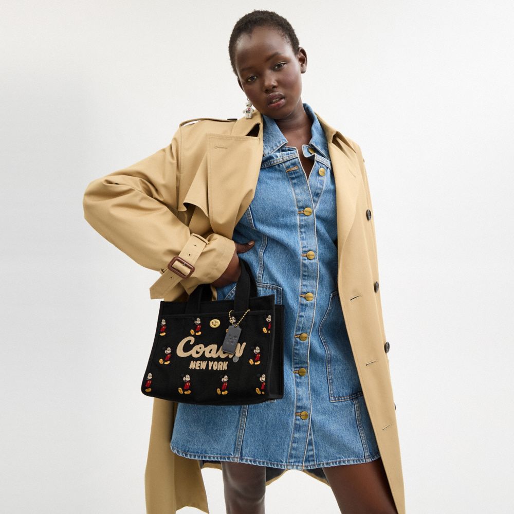 Coach Disney X Coach Cargo Tote Bag 26 With Mickey Mouse In Regenerative Cotton Canvas Brass/Black Multi