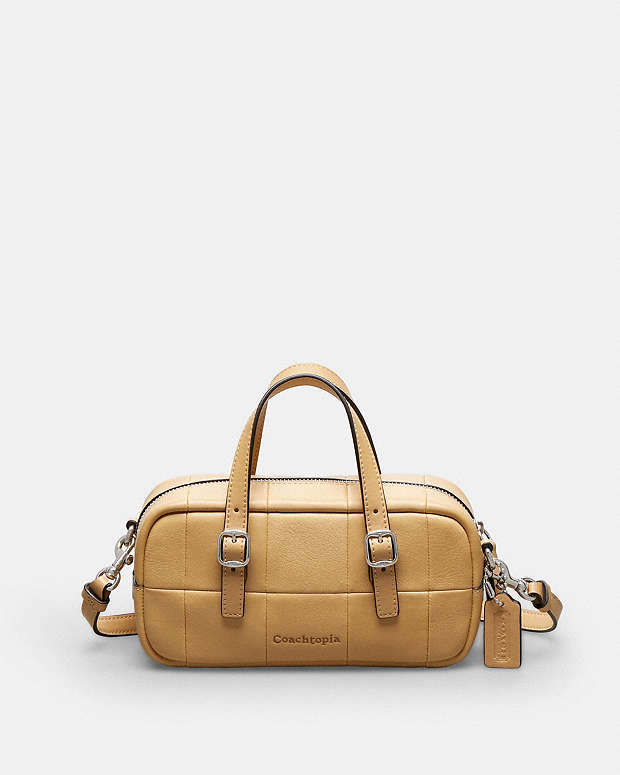 Alter/Ego Mini Satchel Bag In Checkerboard Upcrafted Leather With Crossbody Strap Tan Tan