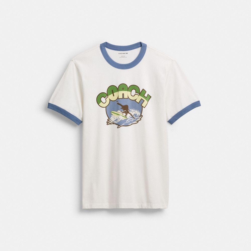 Coach Surf Graphic T Shirt In Organic Cotton White
