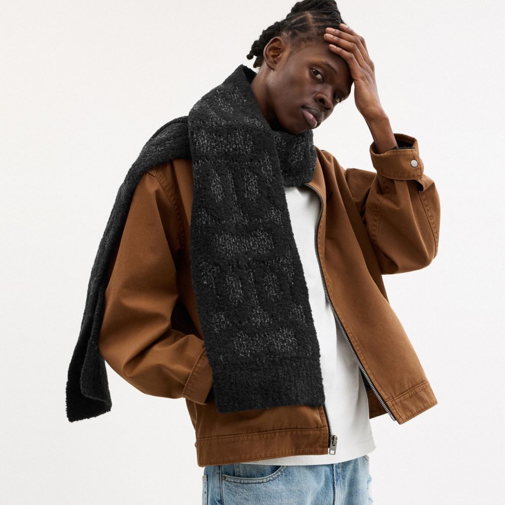 Coach Signature Knit Boucle Oversized Muffler Black