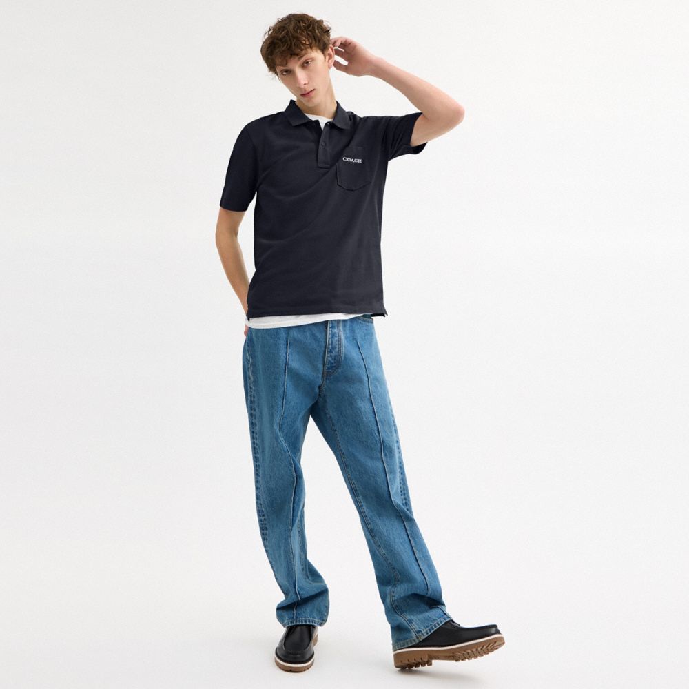 Coach Pocket Polo In Organic Cotton Navy