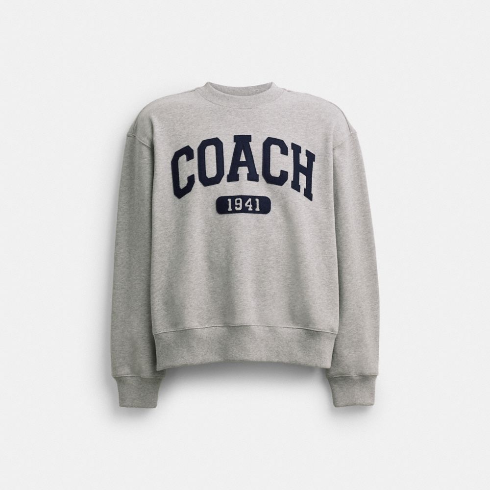Coach Sporty Signature Boyfriend Crewneck Sweatshirt Heather Grey