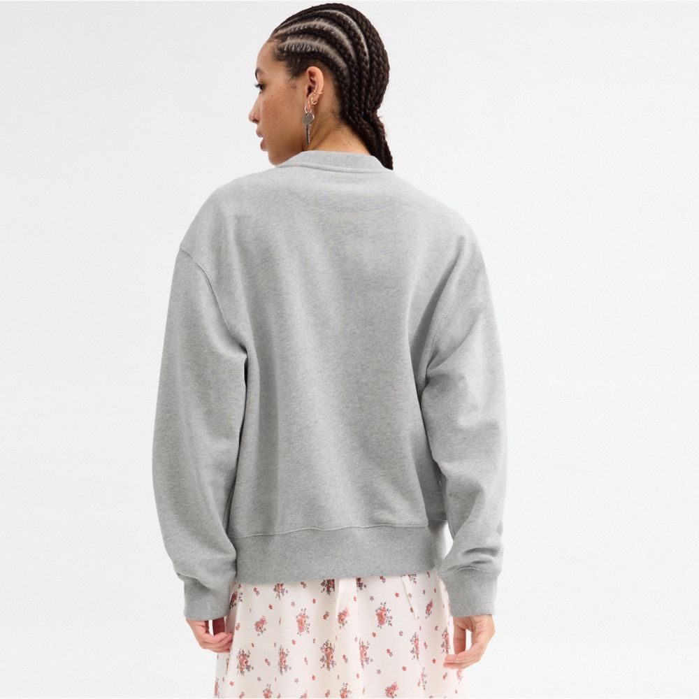 Coach Sporty Signature Boyfriend Crewneck Sweatshirt Heather Grey
