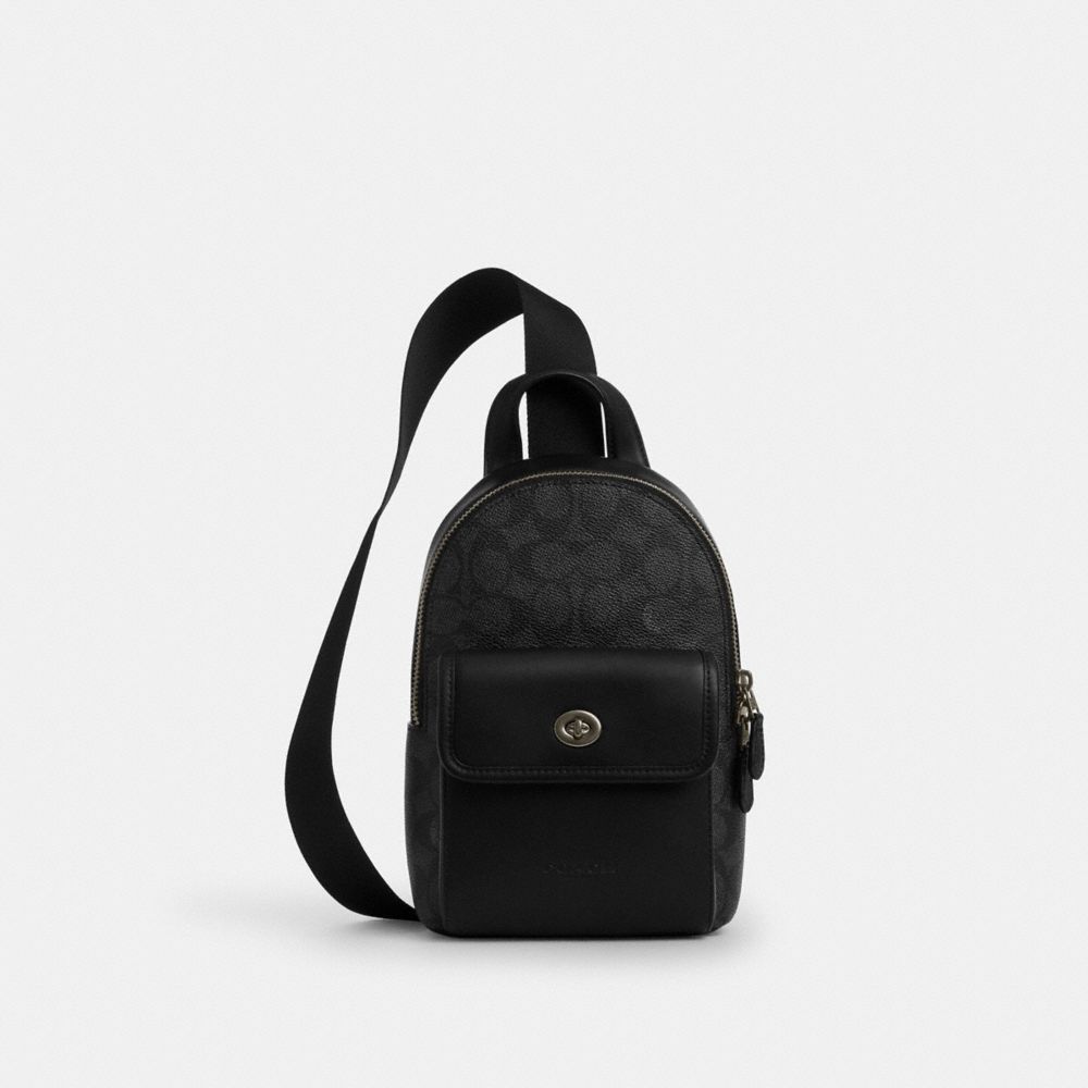 Coach Small Turnlock Sling Pack In Signature Canvas Gunmetal Charcoal Black