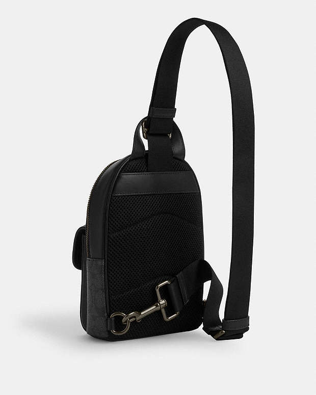 Small Turnlock Sling Pack In Signature Canvas Signature Canvas-Gunmetal-Charcoal-Black Signature Canvas-Gunmetal-Charcoal-Black