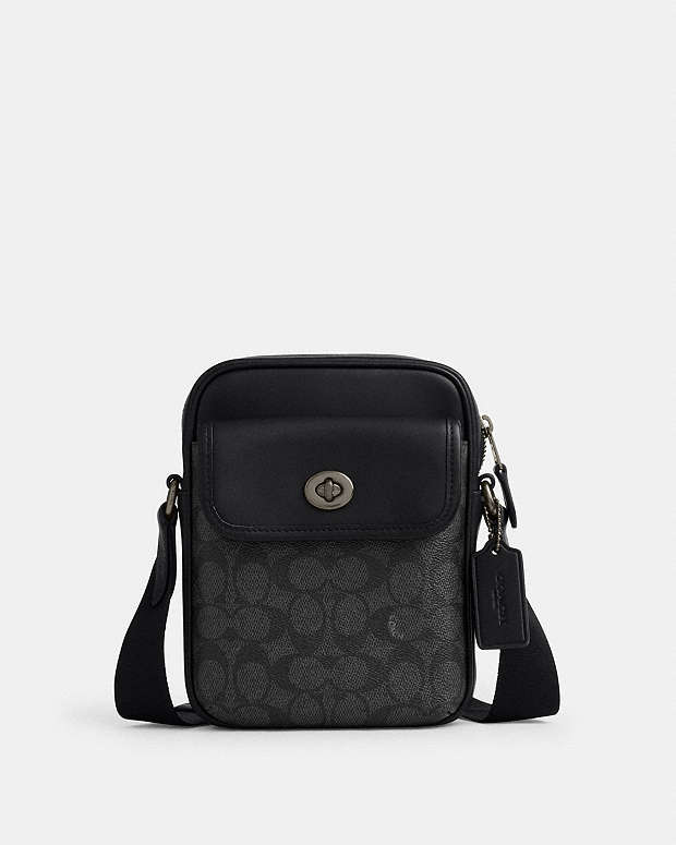 Turnlock Crossbody Bag In Signature Canvas Signature Canvas-Gunmetal-Charcoal-Black Signature Canvas-Gunmetal-Charcoal-Black