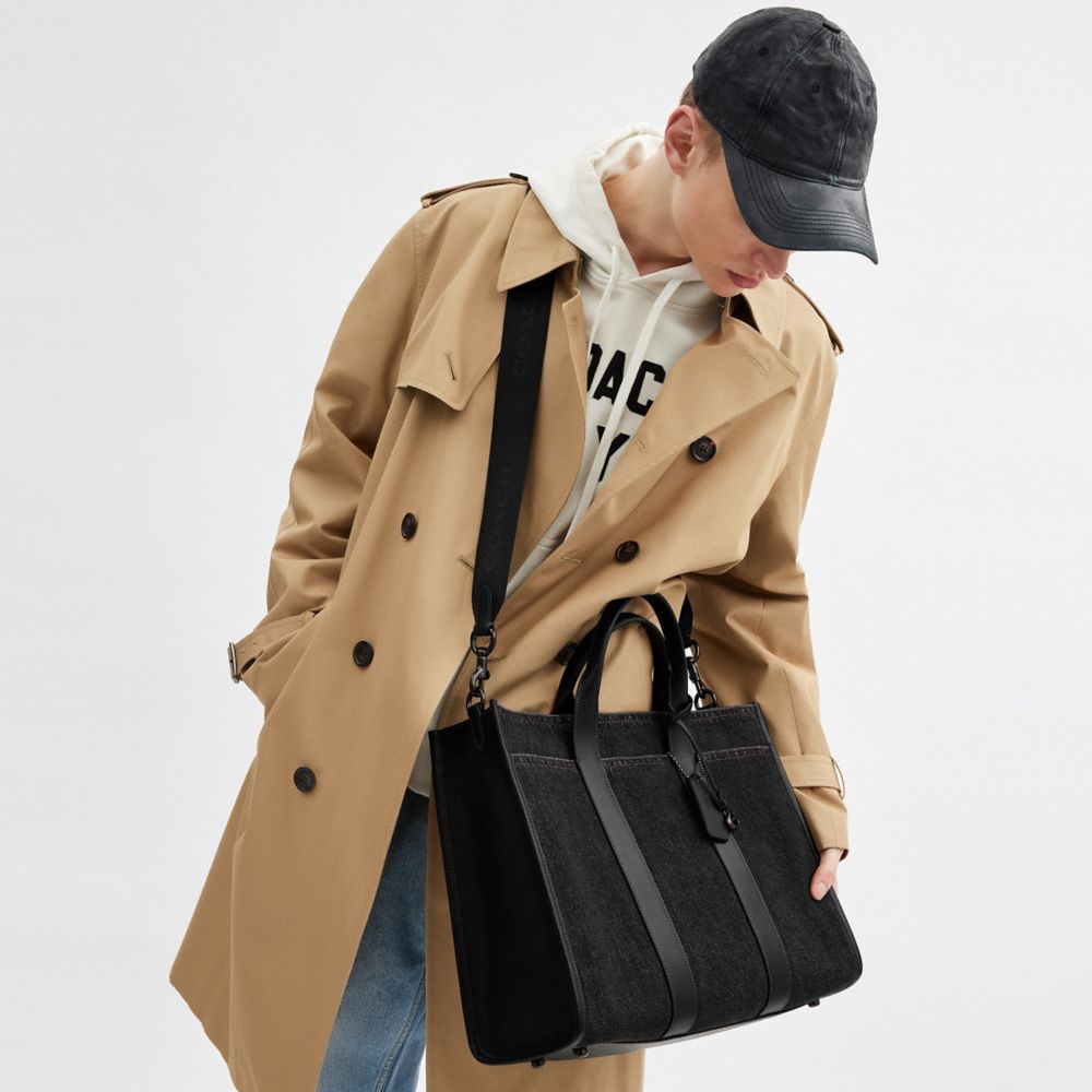 Coach Wesley Tote In Denim Washed Black