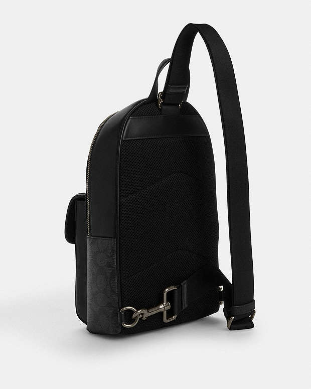 Turnlock Sling Pack In Signature Canvas Signature Canvas-Gunmetal-Charcoal-Black Signature Canvas-Gunmetal-Charcoal-Black