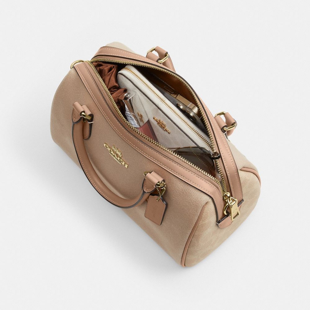 Coach Rowan Satchel Bag In Colorblock Gold Dark Natural Multi