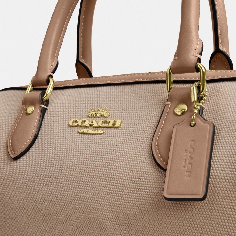 Coach Rowan Satchel Bag In Colorblock Gold Dark Natural Multi