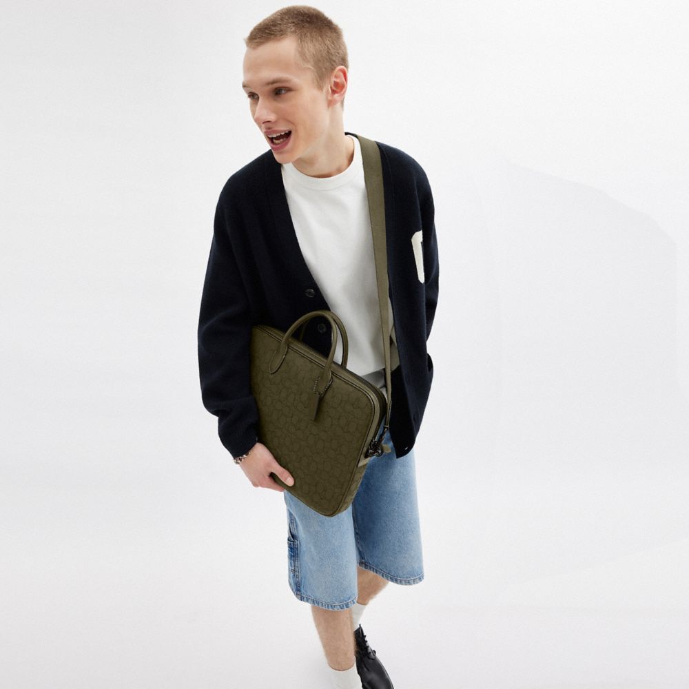 Coach Theo Work Bag In Signature Jacquard Olive Drab