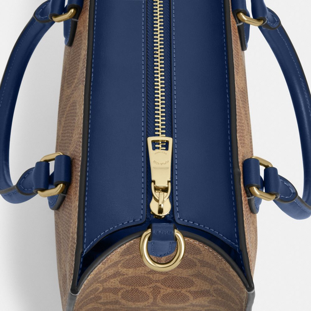 Coach Maggie Small Tote Bag In Signature Canvas Gold Tan Deep Blue