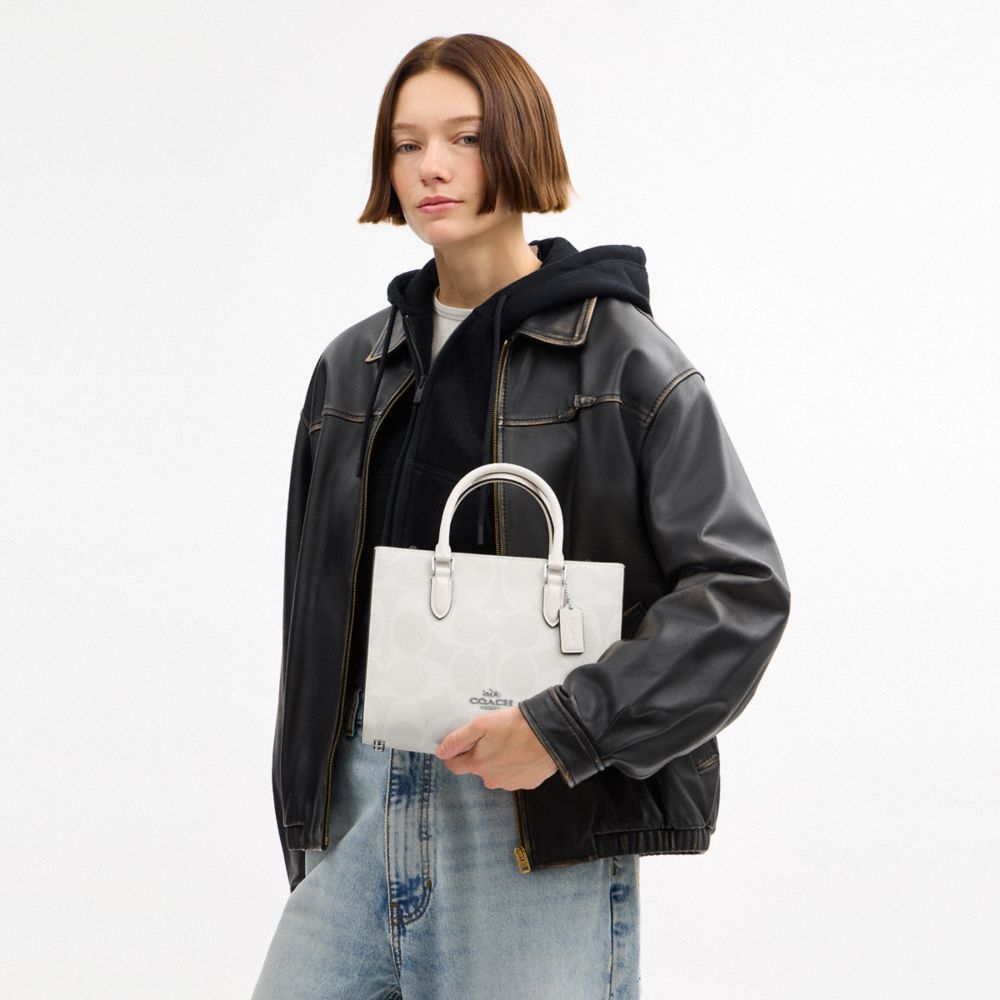 Coach Maggie Small Tote Bag In Signature Canvas Silver White Chalk