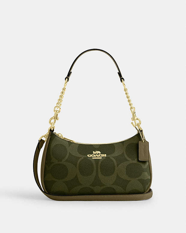 Teri Shoulder Bag In Signature Canvas Signature Canvas-Gold-Olive Signature Canvas-Gold-Olive