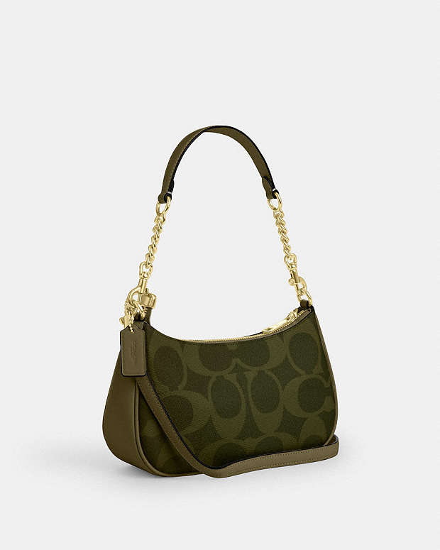 Teri Shoulder Bag In Signature Canvas Signature Canvas-Gold-Olive Signature Canvas-Gold-Olive