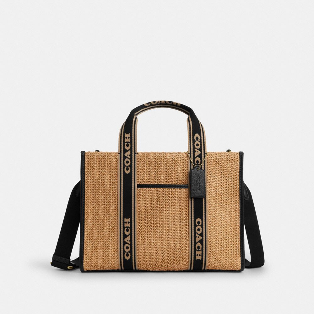 ★COACH★Smith Tote Bag 24★Straw/ Im/ Toast/ Black Coach Smith 24 Straw + Leather Tote Bag Toast with Black NWT