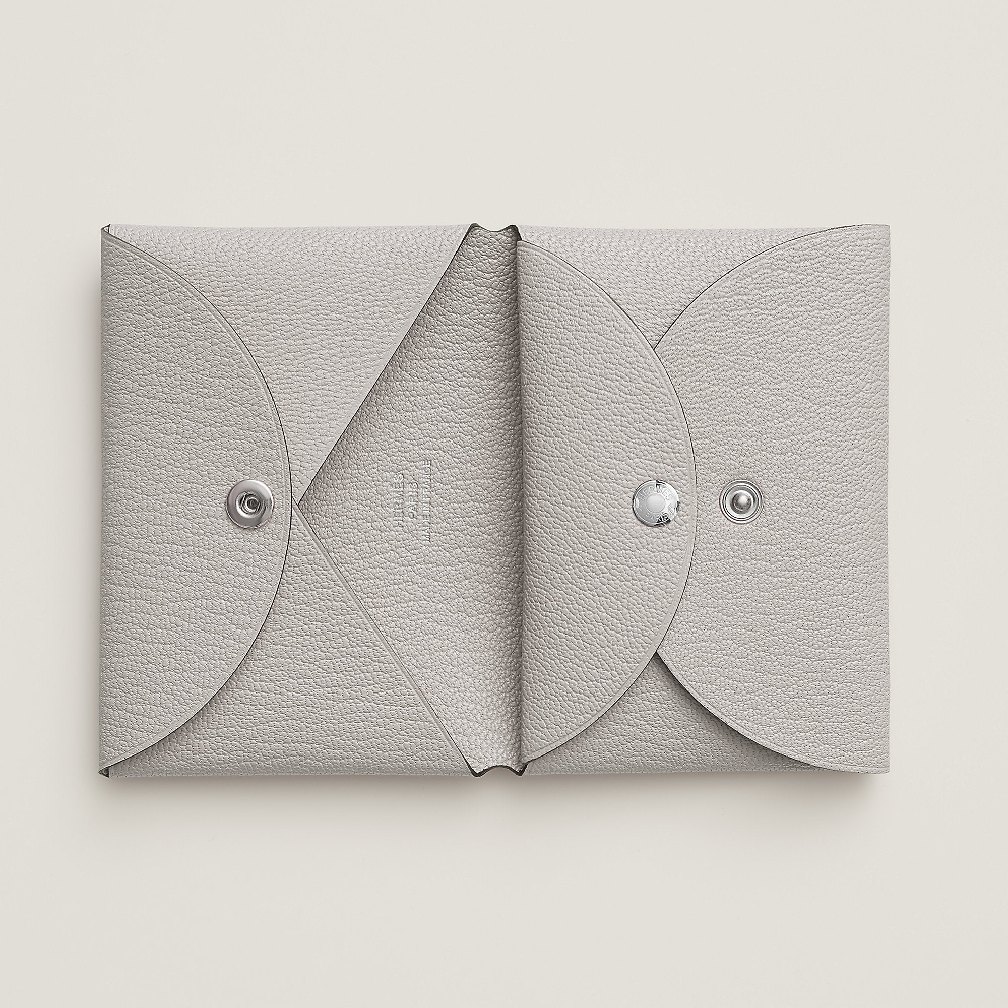 Hermes Calvi Duo Compact Card Holder Gris Perle
