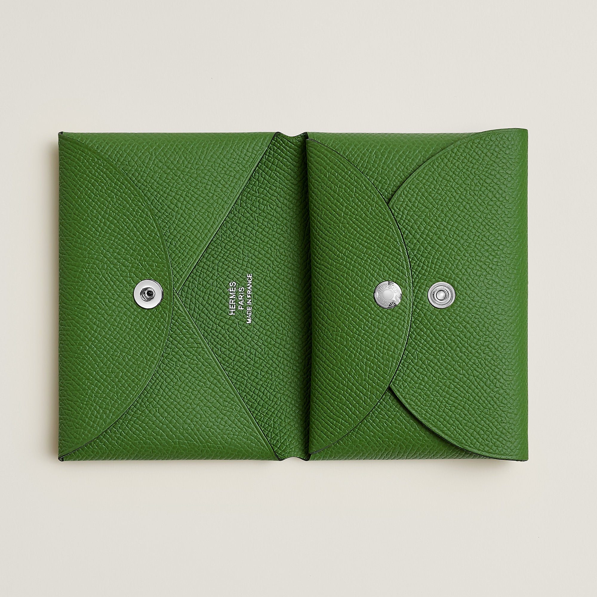 Hermes Calvi Duo Compact Card Holder Vert Yucca