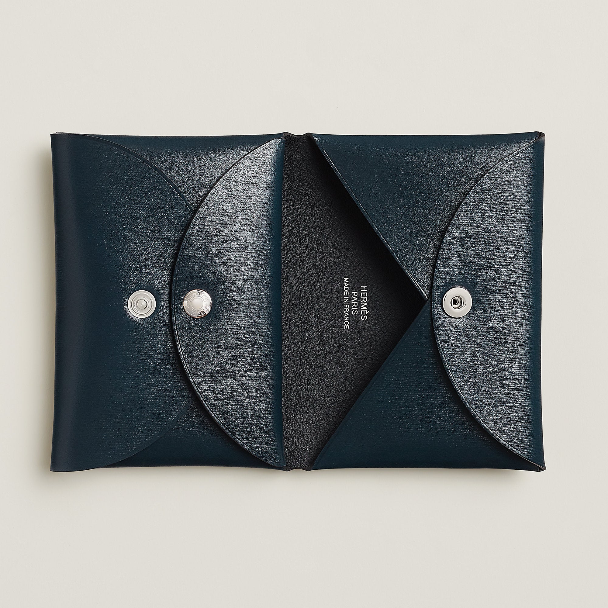 Hermes Calvi Duo Compact Card Holder Bleu Abysse