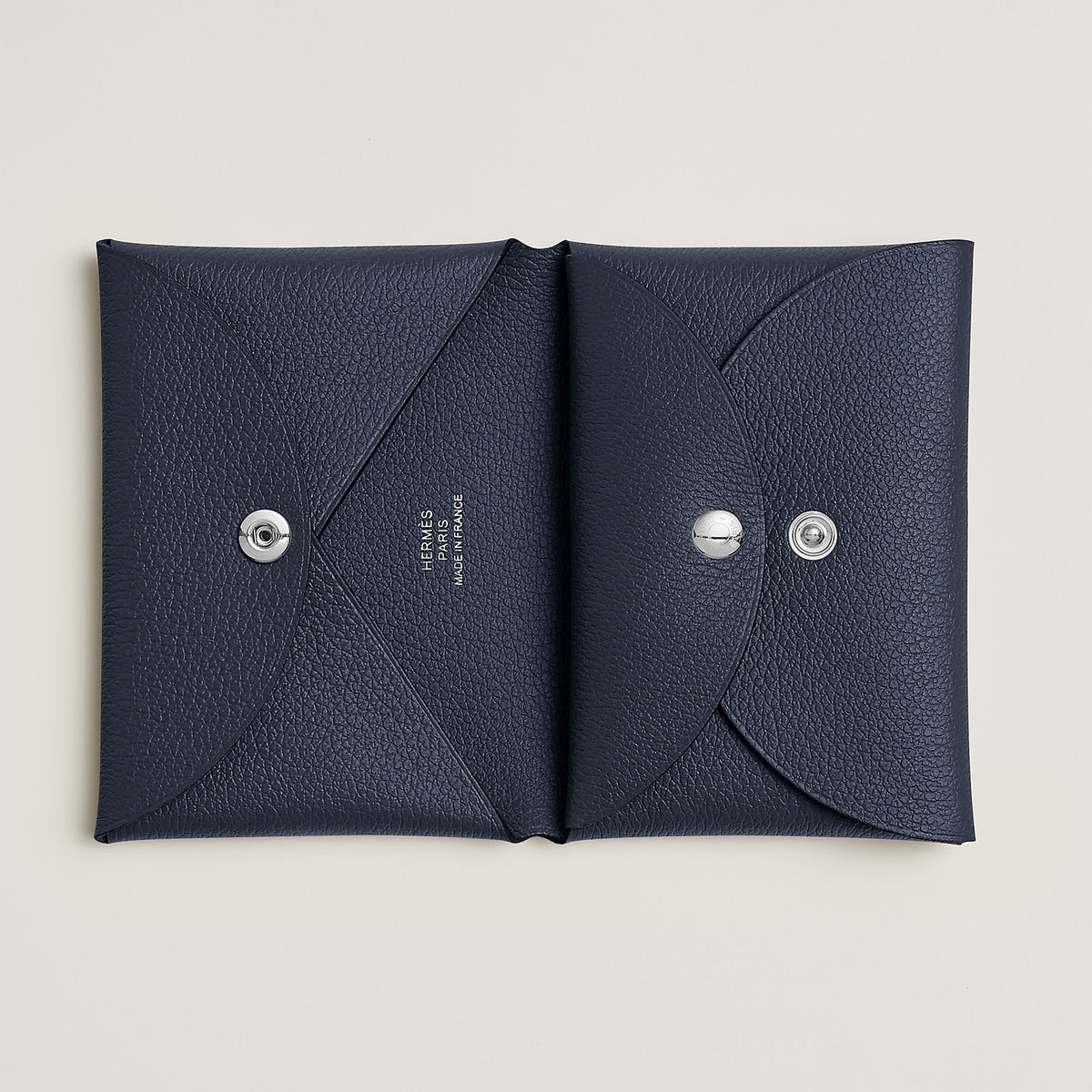 Hermes Calvi Duo Compact Card Holder Bleu Nuit