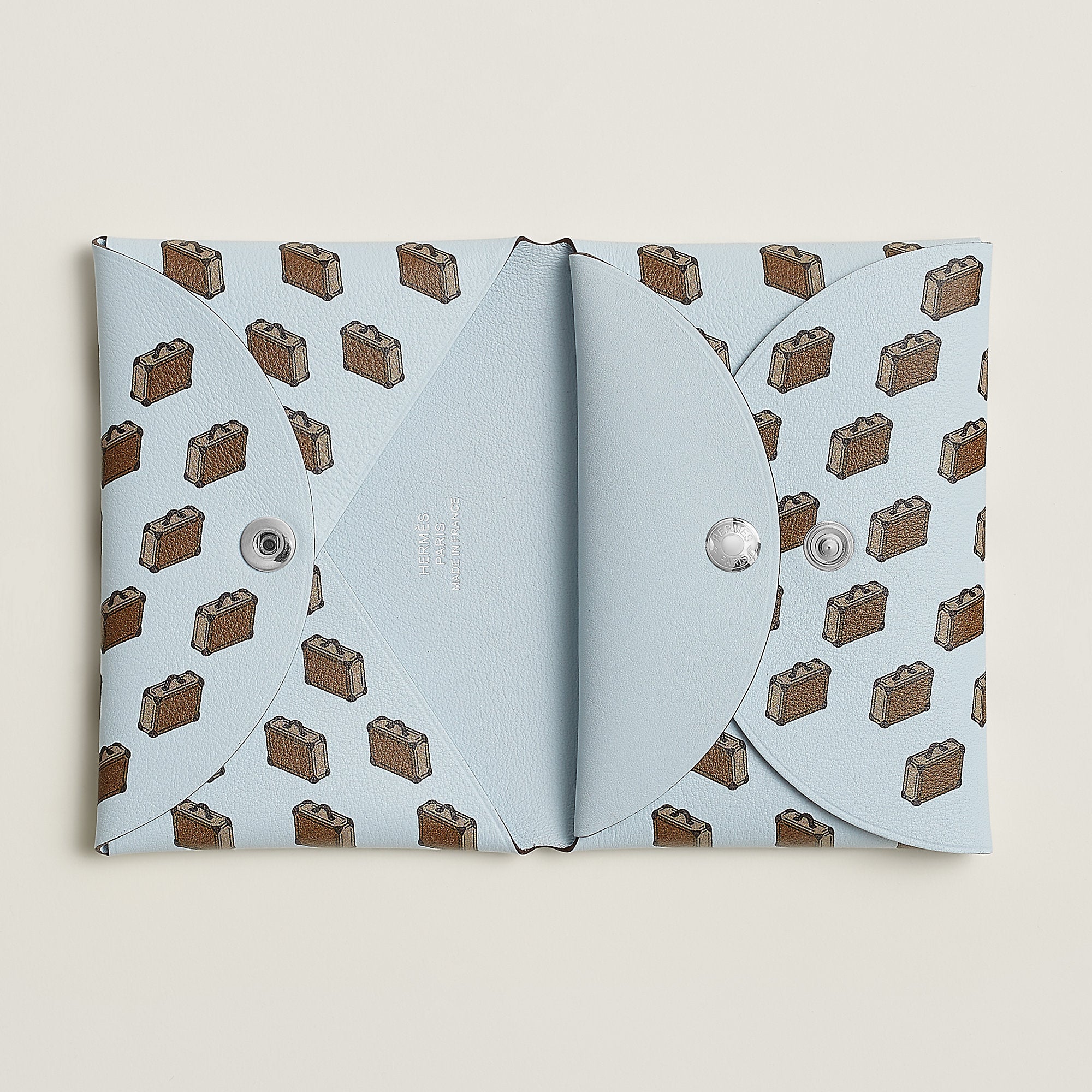 Hermes Calvi Duo Compact Card Holder Bleu Brume