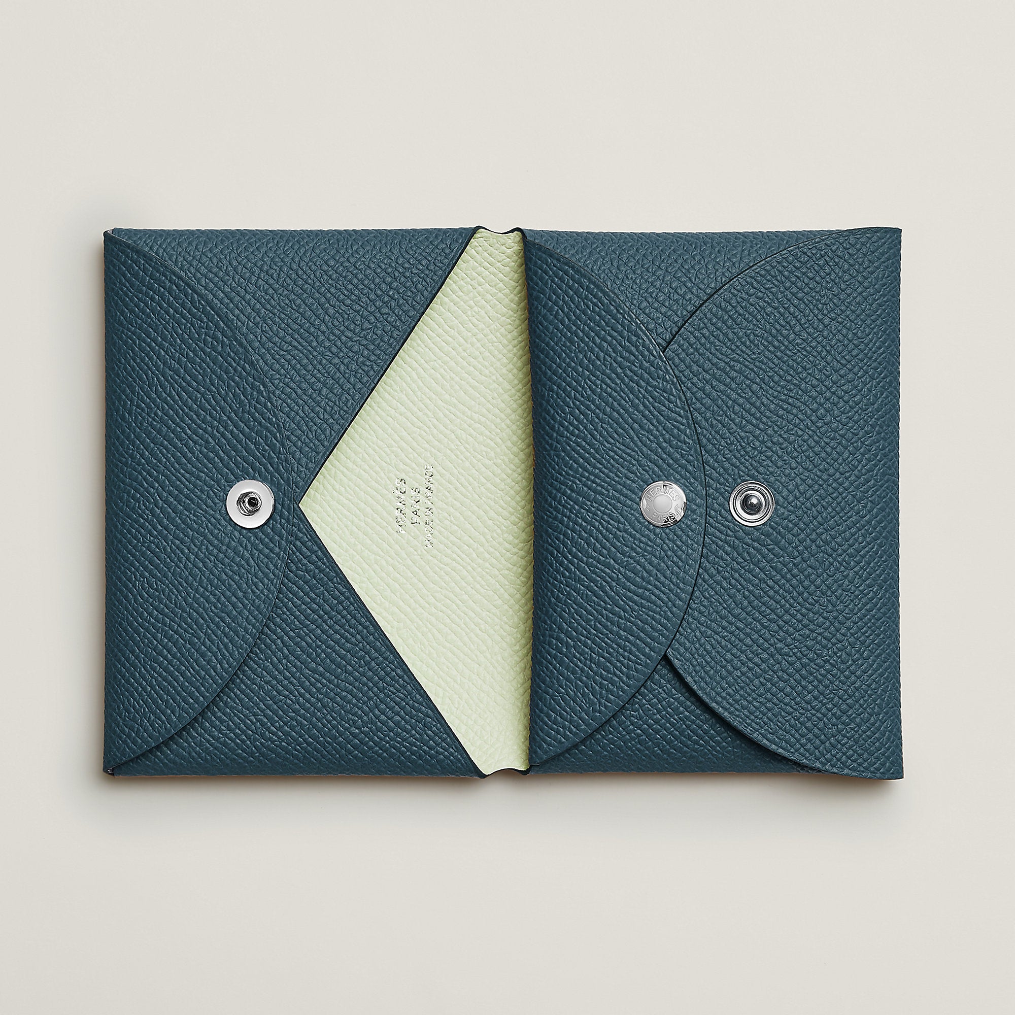 Hermes Calvi Duo Compact Verso Card Holder Bleu De Prusse