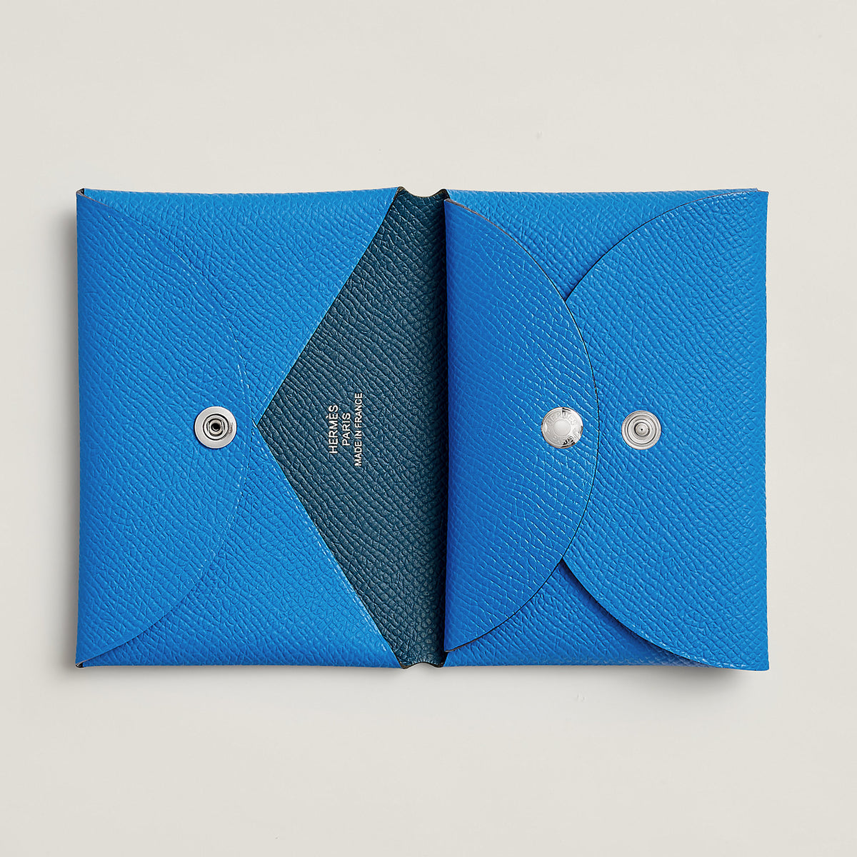 Hermes Calvi Duo Compact Verso Card Holder Bleu Hydra