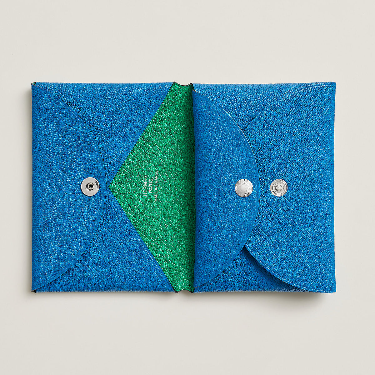 Hermes Calvi Duo Compact Verso Card Holder Bleu Zanzibar