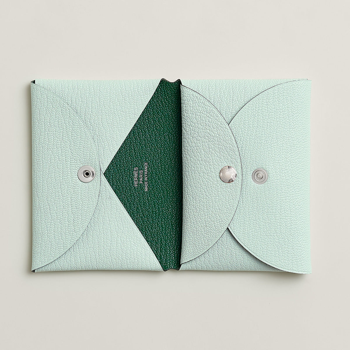 Hermes Calvi Duo Compact Verso Card Holder Vert Peppermint