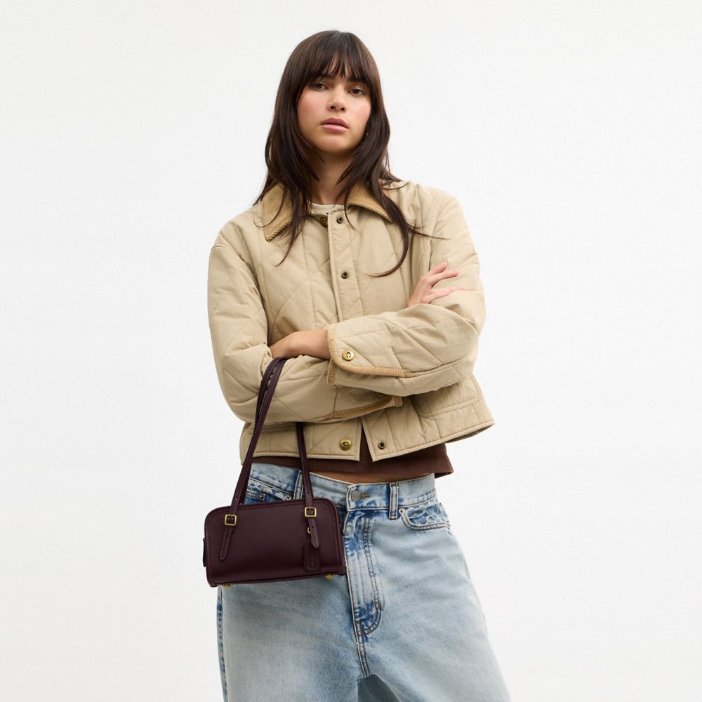 Coach Swing Zip Bag 20 Brass Black Currant