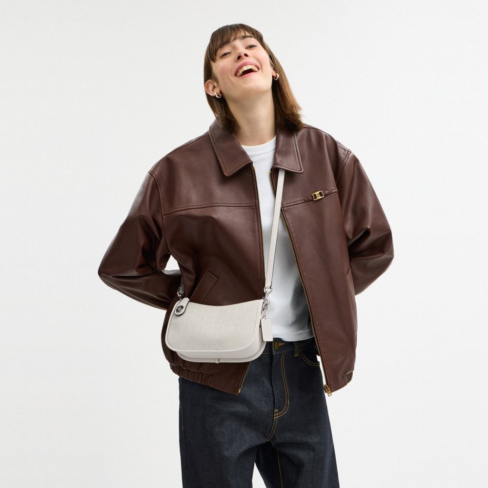Coach Swinger Bag In Signature Jacquard Silver Cloud Chalk