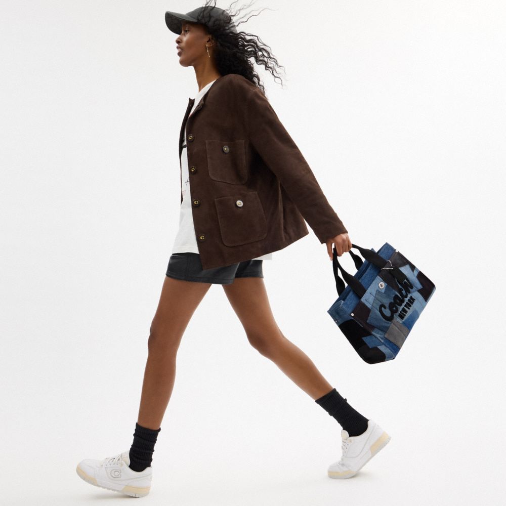 Coach Cargo Tote Bag With Patchwork Silver Denim Multi