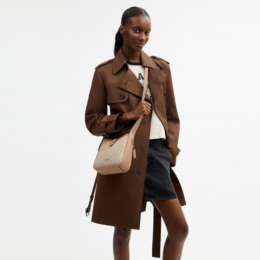 Coach Hadley Mini Crossbody Bag With Signature Canvas Gold Dark Natural Multi