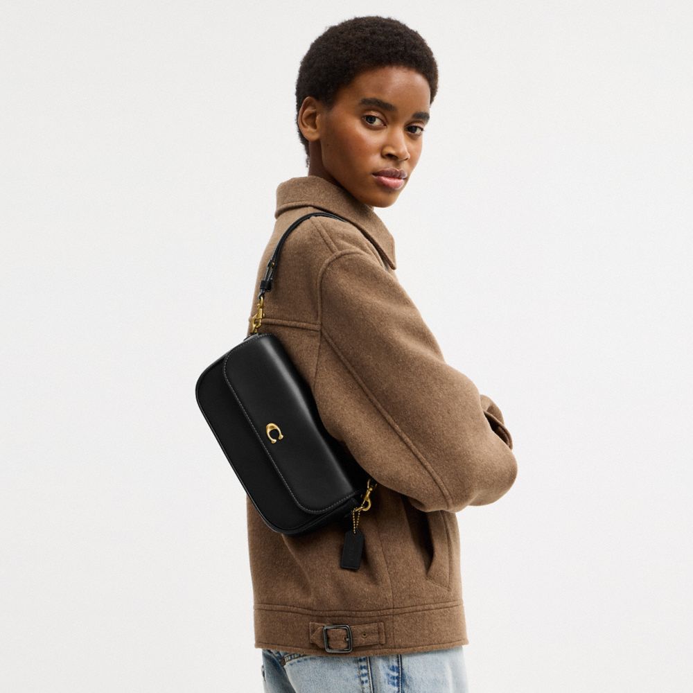 Coach Brook Flap Chain Bag Brass Black