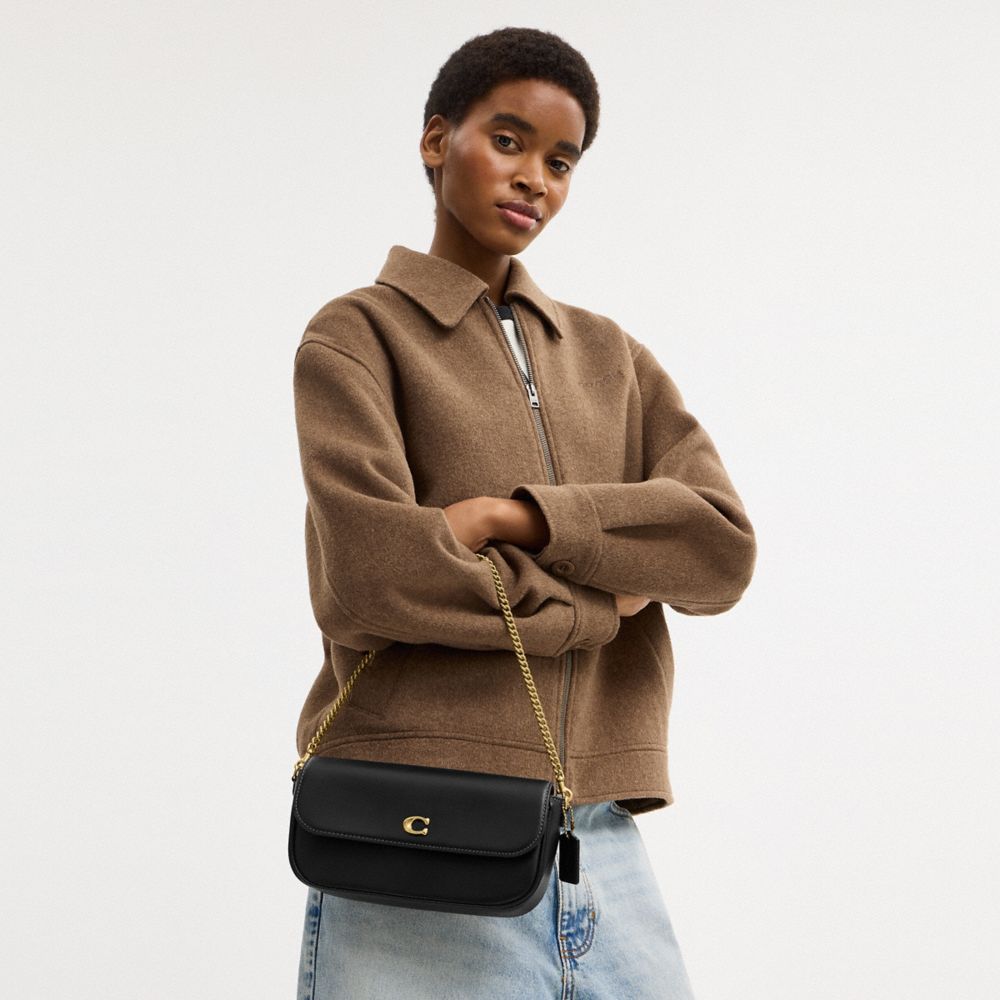 Coach Brook Flap Chain Bag Brass Black