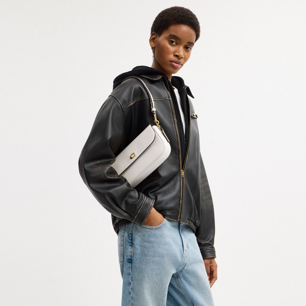Coach Brook Flap Chain Bag Brass Chalk