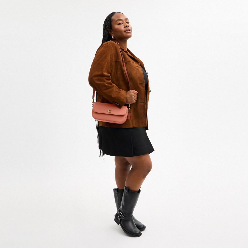 Coach Brook Flap Chain Bag Brass Dark Peach
