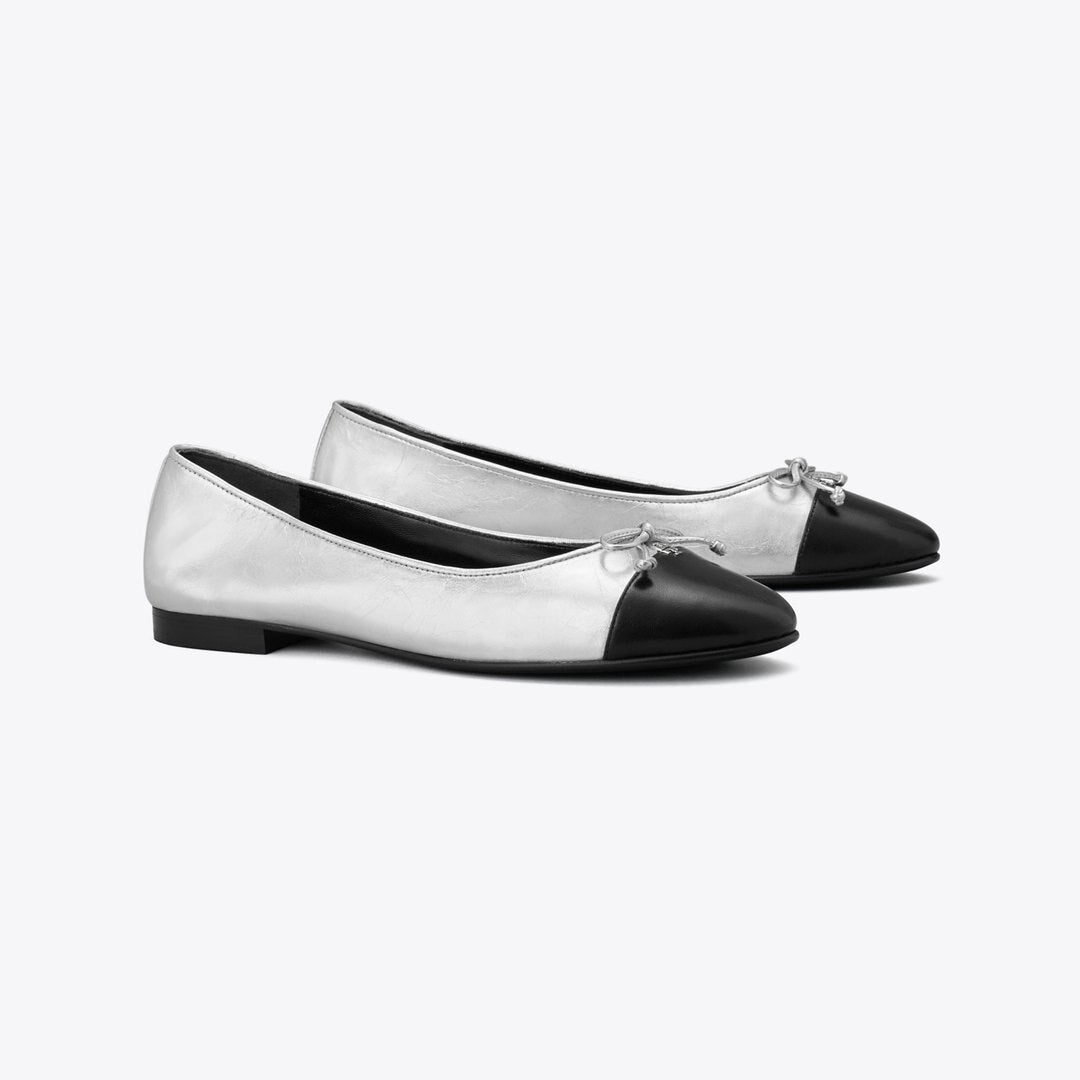 Tory Burch Cap-Toe Ballet SILVER / PERFECT BLACK