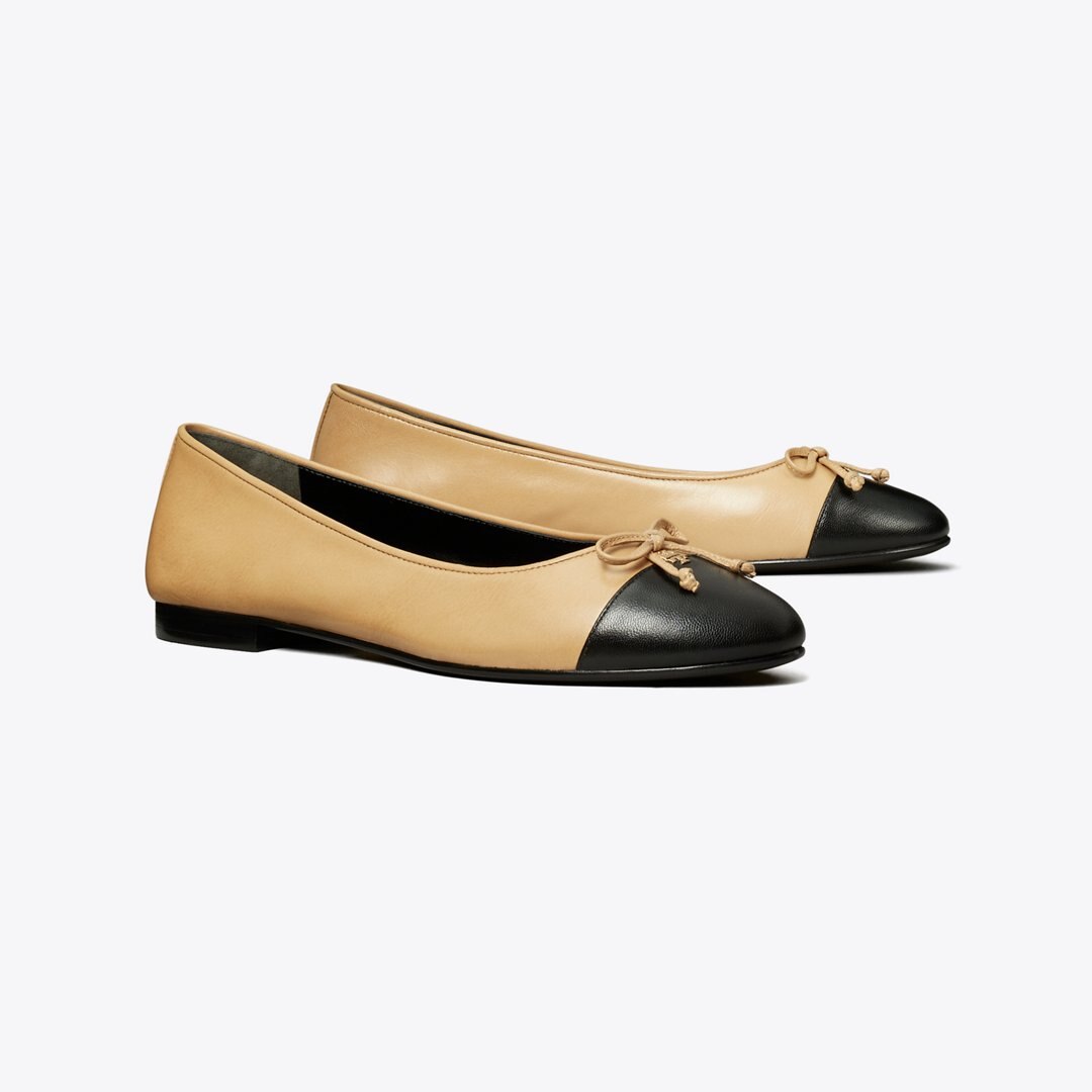 Tory Burch Cap-Toe Ballet GINGER SHORTBREAD / PERFECT BLACK