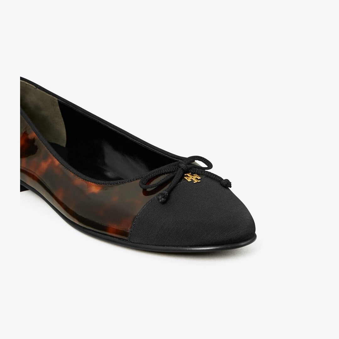 Tory Burch Cap-Toe Ballet TORTOISE PATENT / PERFECT BLACK