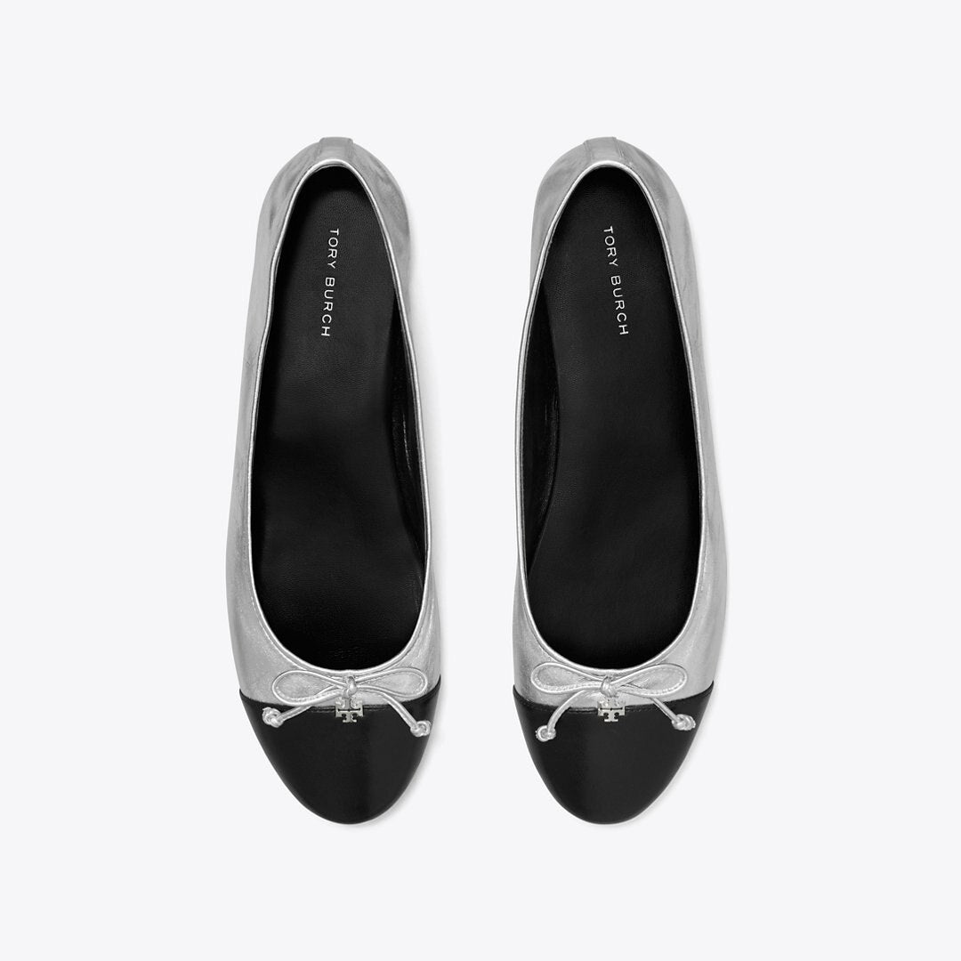 Tory Burch Cap-Toe Ballet SILVER / PERFECT BLACK