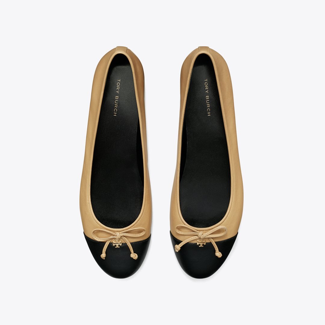 Tory Burch Cap-Toe Ballet GINGER SHORTBREAD / PERFECT BLACK